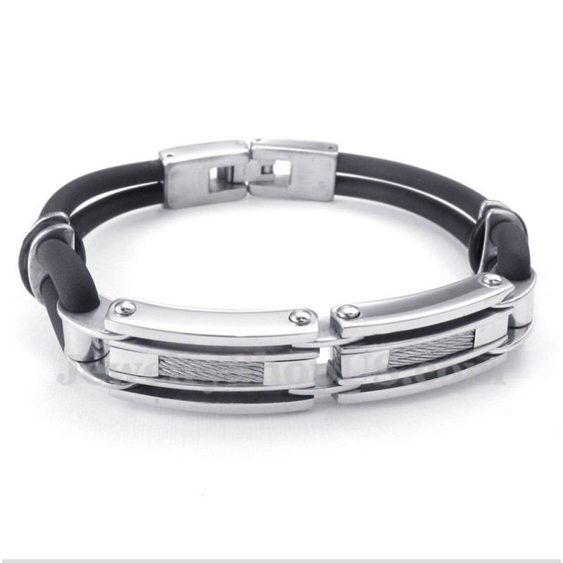 Pulsera De Cable De Caucho Y Titanio Para Hombre Pulsera De Cable De Caucho Y Titanio Para Hombre