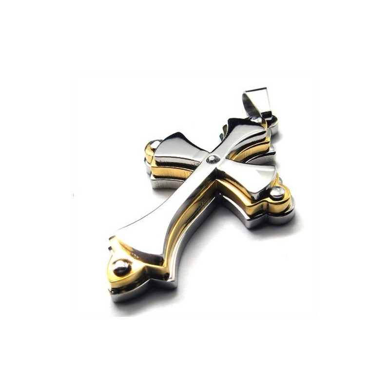 Colgante De Titanio Con Cruz En Capas (Dorado)