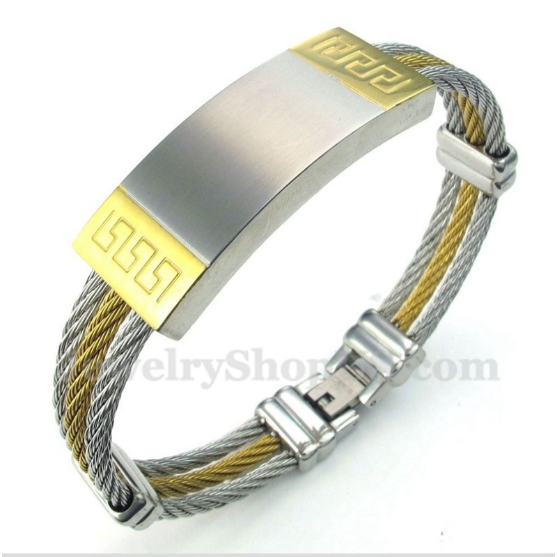 Pulsera De Cable De Titanio Con Diseño De Meandro Griego Para Hombre