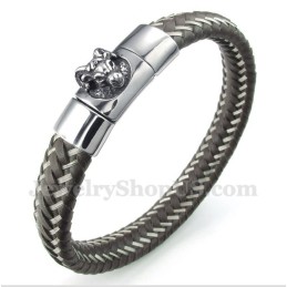 Pulsera De Cable De Cuero Y Titanio Aries Para Hombre