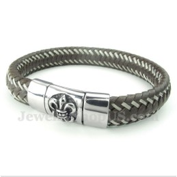 Pulsera De Cable De Cuero Y Titanio Para Hombre