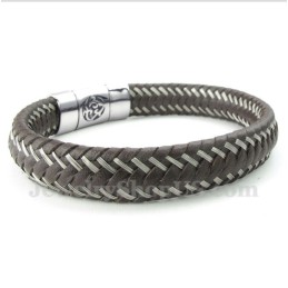 Pulsera De Cable De Cuero Y Titanio Para Hombre