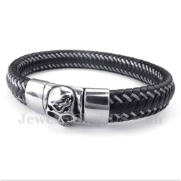 Pulsera De Cable De Cuero Negro Y Titanio Para Hombre