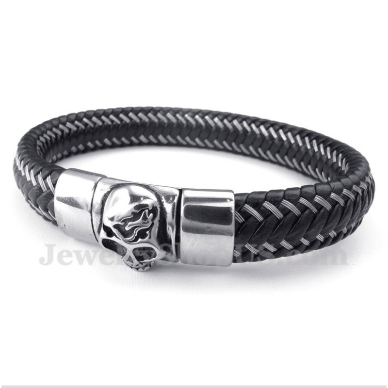 Pulsera De Cable De Cuero Negro Y Titanio Para Hombre Pulsera De Cable De Cuero Negro Y Titanio Para Hombre