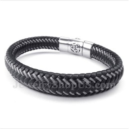 Pulsera De Cable De Cuero Negro Y Titanio Para Hombre
