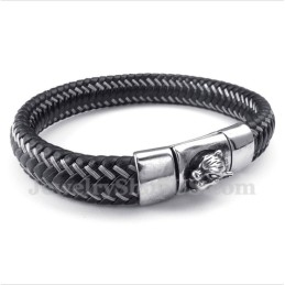 Pulsera De Cable De Cuero Negro Y Titanio Para Hombre