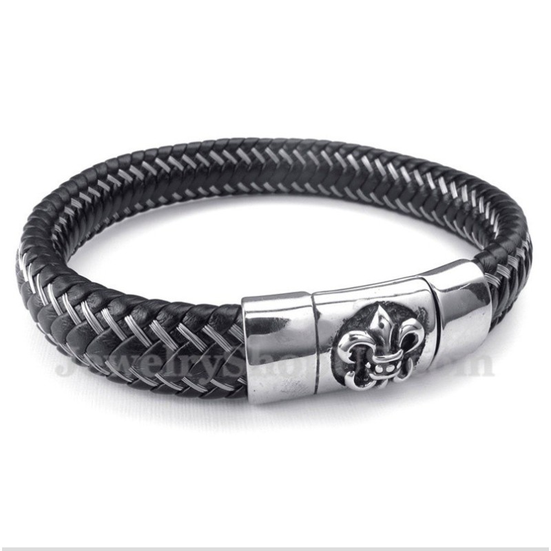 Pulsera Magnética De Cable De Cuero Negro Y Titanio Para Hombre