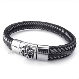 Pulsera Magnética De Cable De Cuero Negro Y Titanio Para Hombre
