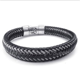 Pulsera Magnética De Cable De Cuero Negro Y Titanio Para Hombre