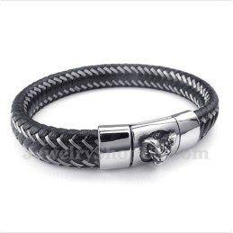 Pulsera Magnética De Cable De Cuero Negro Y Titanio Para Hombre