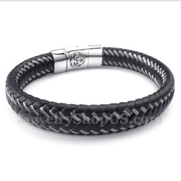 Pulsera Magnética De Cable De Cuero Negro Y Titanio Para Hombre