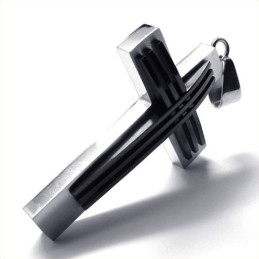 Nuevo Colgante De Titanio Con Cruz Tejida (Negro)