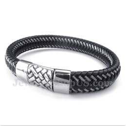 Pulsera De Cable De Cuero Negro Y Titanio Para Hombre