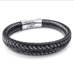 Pulsera De Cable De Cuero Negro Y Titanio Para Hombre