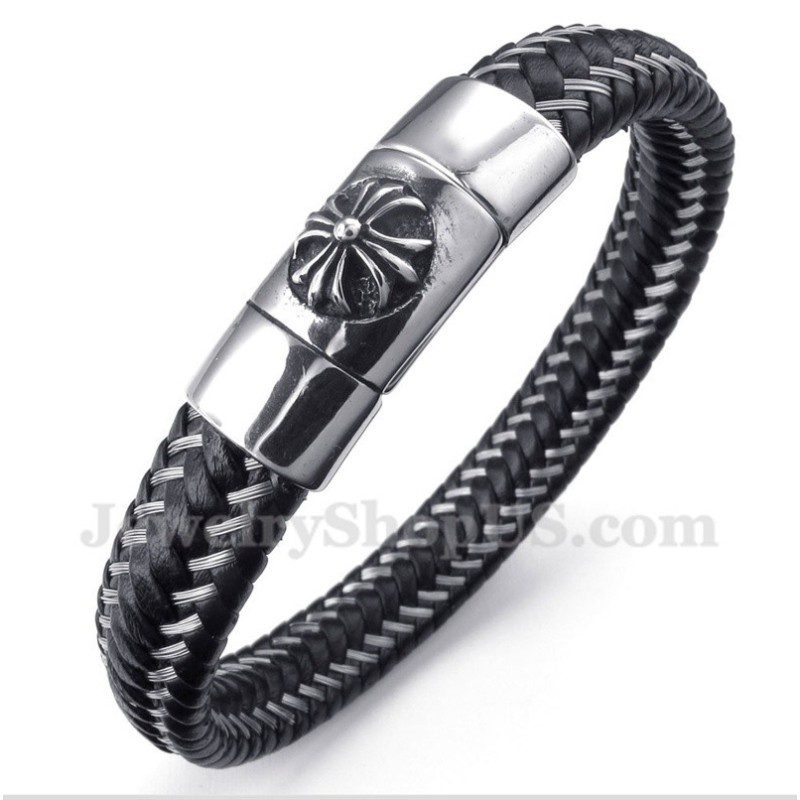 Pulsera De Cable De Cuero Negro Y Titanio Para Hombre Pulsera De Cable De Cuero Negro Y Titanio Para Hombre