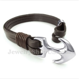 Pulsera De Ancla De Cuero Para Hombre