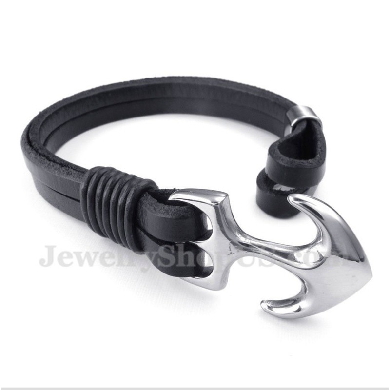 Pulsera De Ancla De Cuero Para Hombre