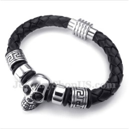 Pulsera De Titanio Y Cuero Para Hombre