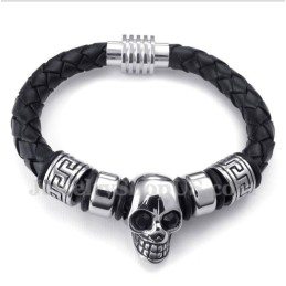 Pulsera De Titanio Y Cuero Para Hombre
