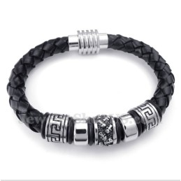 Pulsera De Titanio Y Cuero Para Hombre