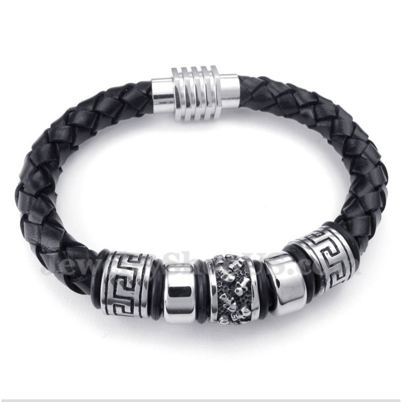 Pulsera De Titanio Y Cuero Para Hombre Pulsera De Titanio Y Cuero Para Hombre