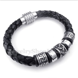 Pulsera De Titanio Y Cuero Para Hombre
