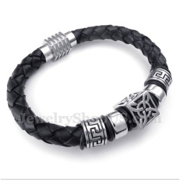 Pulsera De Titanio Y Cuero Para Hombre