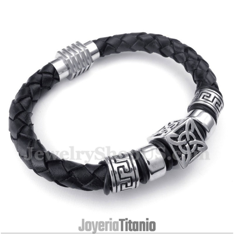 Pulsera De Titanio Y Cuero Para Hombre Pulsera De Titanio Y Cuero Para Hombre