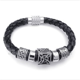 Pulsera De Titanio Y Cuero Para Hombre