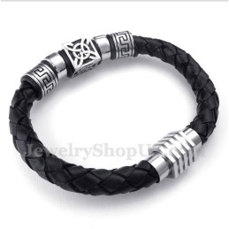 Pulsera De Titanio Y Cuero Para Hombre