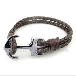 Pulsera De Ancla De Cuero Para Hombre