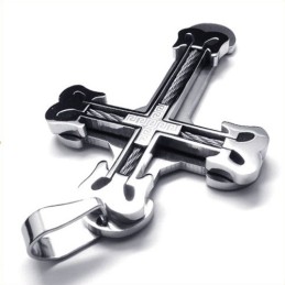 Colgante De Titanio Con Cruz Deportiva De Moda (Plata)