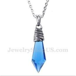 Colgante De Prisma Hexagonal De Cristal Azul De Titanio Para Hombre Con Cadena Gratis