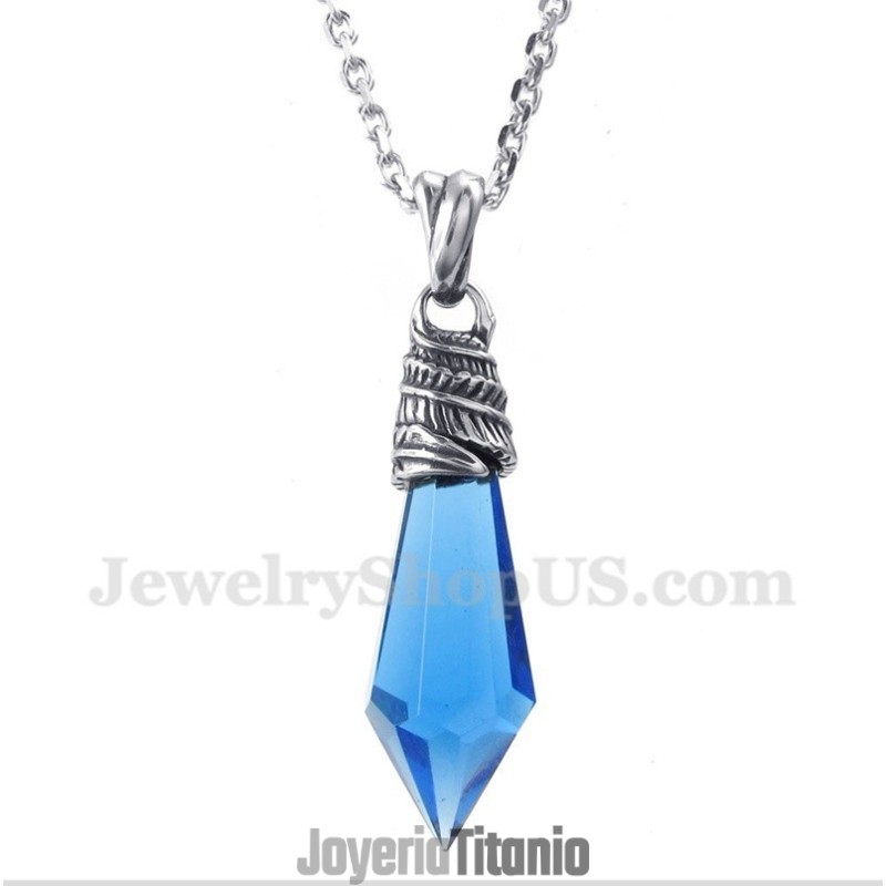 Colgante De Prisma Hexagonal De Cristal Azul De Titanio Para Hombre Con Cadena Gratis