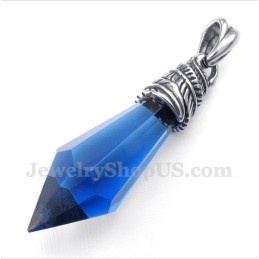 Colgante De Prisma Hexagonal De Cristal Azul De Titanio Para Hombre Con Cadena Gratis