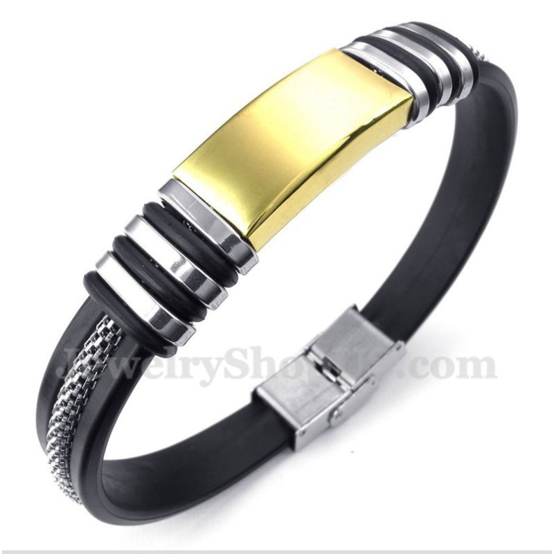 Pulsera De Caucho De Titanio Y Oro Para Hombre Pulsera De Caucho De Titanio Y Oro Para Hombre
