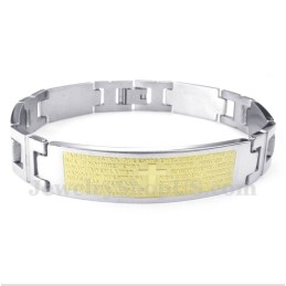 Pulsera De Titanio Con Cruz Dorada Y Versículo Bíblico Para Hombre