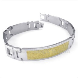 Pulsera De Titanio Con Cruz Dorada Y Versículo Bíblico Para Hombre