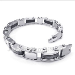 Pulsera De Titanio Negro Con Diseño De Meandro Griego Para Hombre