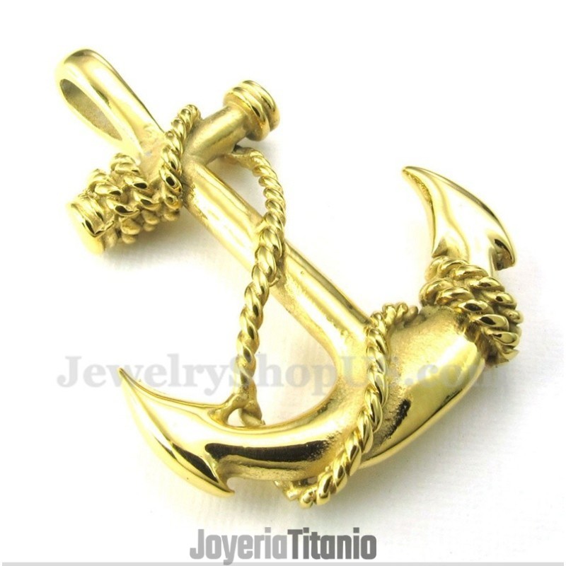 Colgante De Ancla De Titanio Dorado Para Hombre Con Cadena Gratis