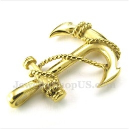 Colgante De Ancla De Titanio Dorado Para Hombre Con Cadena Gratis