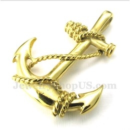 Colgante De Ancla De Titanio Dorado Para Hombre Con Cadena Gratis