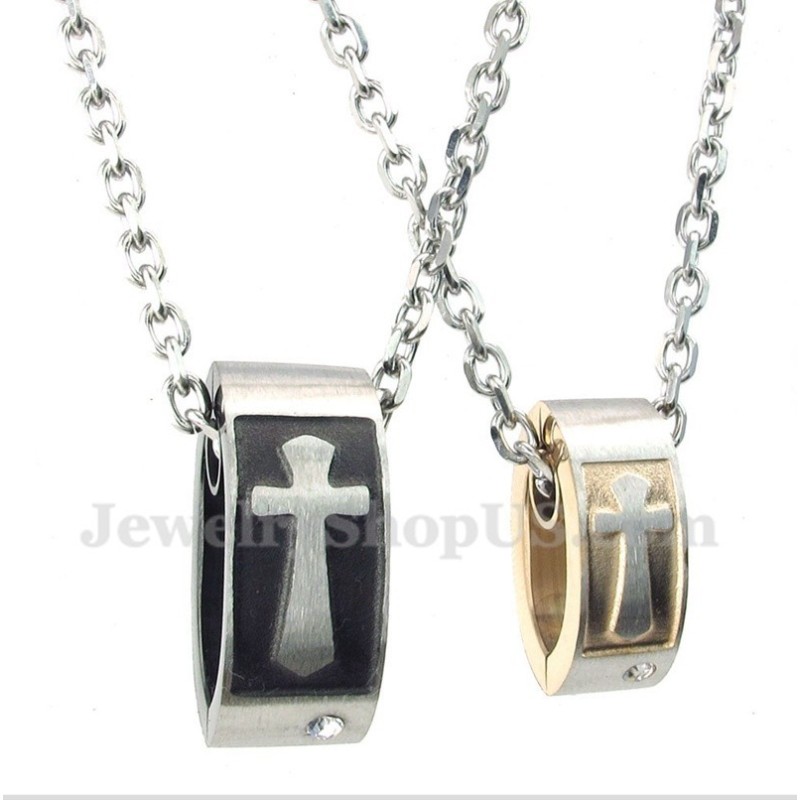 Colgante De Pareja Con Cruz De Titanio Y Cadena Gratis (Un Par)