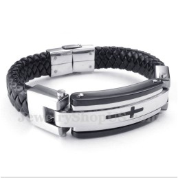 Pulsera De Cuero Con Cruz De Titanio Para Hombre