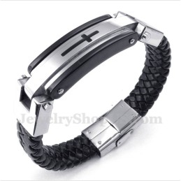 Pulsera De Cuero Con Cruz De Titanio Para Hombre