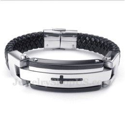 Pulsera De Cuero Con Cruz De Titanio Para Hombre