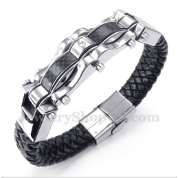Pulsera De Cuero Y Fibra De Carbono De Titanio Para Hombre