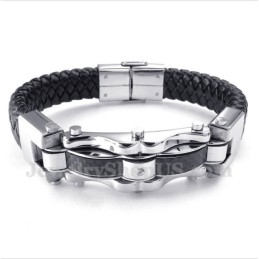 Pulsera De Cuero Y Fibra De Carbono De Titanio Para Hombre