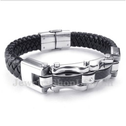 Pulsera De Cuero Y Fibra De Carbono De Titanio Para Hombre