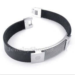 Pulsera De Cuero Con Malla De Armadura De Titanio Para Hombre